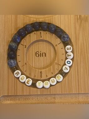 Handmade Roe Your Vote Stretch Bracelet 6” Blue Stone Upcycled Beads